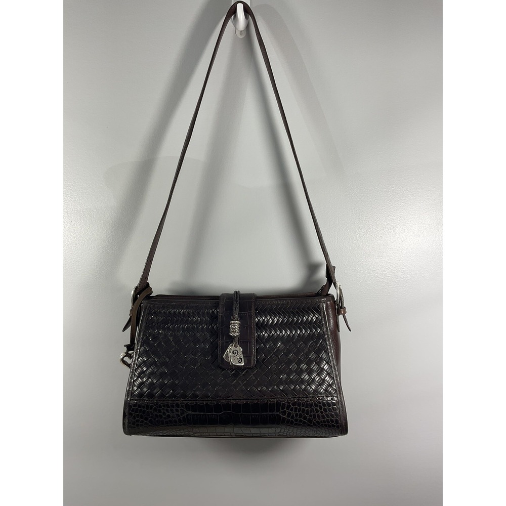 Brighton Leather Shoulder Bag Purse Woven Brown - Picture 9 of 12
